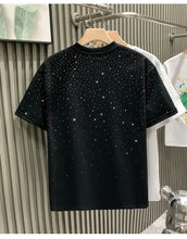 Men's Summer Rhinestone Rivet T-shirt  featuring a round neck and casual  styles Perfect for high street  fashion in 2025 . Short sleeve for comfort fit