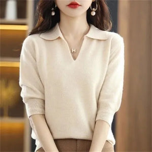 2024 Women's Warm Knitted Sweaters  V-Neck Loose Pullovers Top