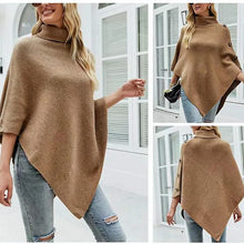 Fashion Winter Women Turtleneck Irregular Loose Pullover Shawl Cape Sweater Solid Color Autumn Knitted Long Tops Casual Clothing