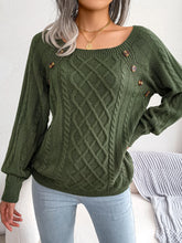 Women Casual Square Collar Buttons Long Sleeve Knitted Pullovers Sweaters