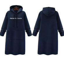 Loose Casual Hoodie Dress Women's Mid-Length Korean Style plus Size Print round Neck Empire Waist Long Sleeve Dress
