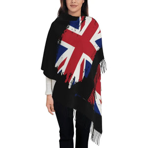 Custom UK Flag Tassel Scarf Women Winter Warm Shawl Wrap