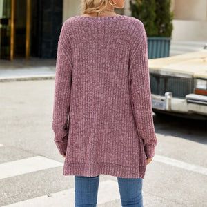 Fashion Casual Solid Color  Neck Long Sleeve Women Pullover Top