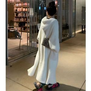 korean fashion hooded long cardigan women 2024 knitted long sleeve winter korean style clothes long sleeve knitwears fall pink