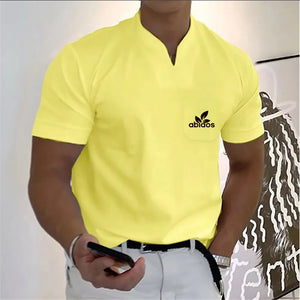 Summer Men's Short-Sleeved Cotton Casual Men's T-shirt V-neck