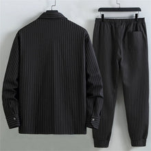 Stripe Sets Men 10XL 11XL Plus Size Suits Stripe Cargo Shirts Jacket Pants Male Fashion Casual Spring Autumn Suits Big Size 11XL