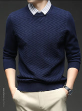 Men's Knit Sweater with Shirt Collar - Gray Vintage Style Fake Layered Business Casual Pullover Old Money Style Top