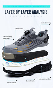 Big Size Men and Women Rotary Buckle Work Safety Shoes Men Air Soft Sole Lightweight Sneakers Protective Fashion Work Shoes