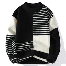 Autumn Winter Fashion Patchwork Striped Knit Pullovers Men Youthful Vitality O-Neck Loose Warm Knitted Sweater Casual Pullover