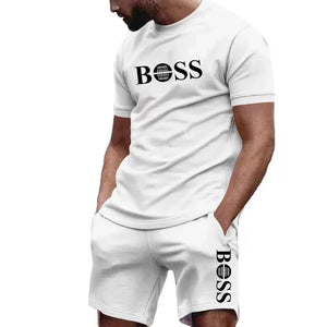 Men's two-piece sportswear, short sleeved T-shirt and pants set, running and fitness sportswear, summer