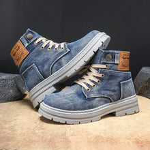 Big Size Men's Shoes 2025 New High Top Sports Shoes, Fashionable Denim Casual Board Shoes, Thick Soled Versatile Workwear Shoes