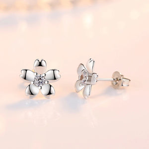 925 Sterling Silver New Jewelry Crystal Zircon Flower Stud Earrings