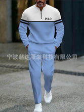 Mens Half Open Placket Zip Pullover   Casual Fashion Long Sleeve  Pants Set