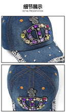 Rhinestone Butterfly/Crown Denim Baseball Cap Fashion Low Profile Sun Hat Adjustable Dad Hat for Women Men Hip Hop Trucker Caps