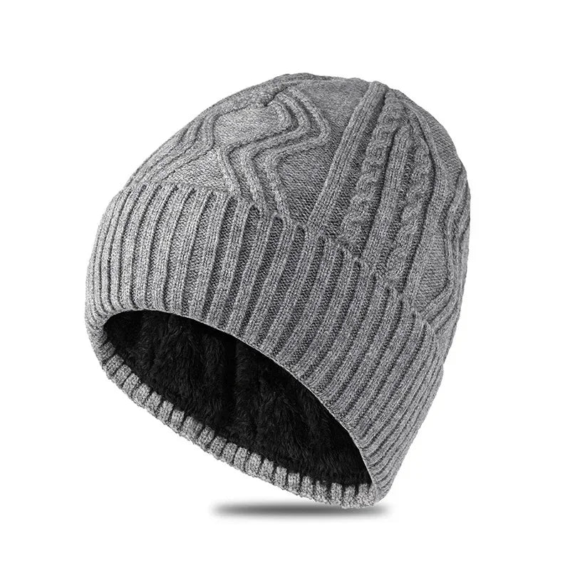 Men's Big Size Knitted Hat for Winter Warm Wool Blend Hat Tide Big Head Thickened Fleece-lined Cold-proof Cotton Beanies 60-65cm