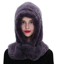 Winter Hats for Woman Fall Cap Warm Natural Fur Hat with Neck Scarves Bonnets Women Knitted Real Rex Rabbit Fur Hat Hooded Scarf