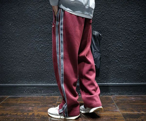 Straight Autumn and Winter Cotton Hip-hop Striped Trousers Male Sports Pants Wide Leg Men's Sweatpants Jogger Big Tall Man Long