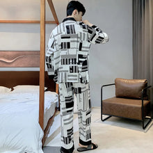 High Quality Satin Printed Pajamas Set Men's Nightwear Ice Silk Long Sleeve Loose Thin Teen Home Clothing Wear Suit Male Pyjama