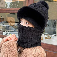 Winter Hat For Women Hooded Face Mask Fluff Keep Warm Thicken Style Neck Scarf Hooded Cap Beanie Knitted Cashmere Neck Warmer
