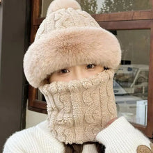 Winter Hat For Women Hooded Face Mask Fluff Keep Warm Thicken Style Neck Scarf Hooded Cap Beanie Knitted Cashmere Neck Warmer