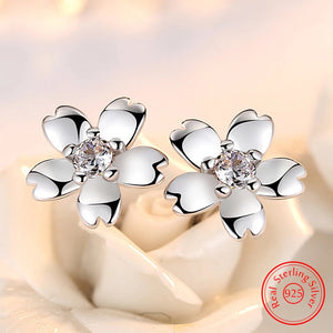 925 Sterling Silver New Jewelry Crystal Zircon Flower Stud Earrings