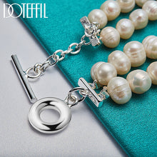 DOTEFFIL 925 Sterling Silver Double Natural Freshwater Pearl Chain Bracelet For Woman