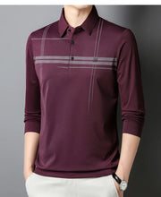 Men's  Warm  Long Sleeve Casual Polo  Business Style Stripe Printed Men's Top