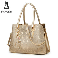 FOXER Gold Tote Women's Split Leather Large Capacity Fashion Crossbody Bag