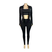 Weird Puss Casual 3 Piece Set Women Tracksuit Elastic Vest+Zip Jacket+Leggings Matching Street Sporty Fitness Street Shapewear