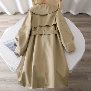 British Style Trench Coat Women Spring Autumn Large Lapel Double-breasted Overcoat