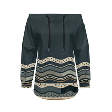 Trendy Off-Shoulder Sweatshirts with Striped & Polka Dot Patterns Drawstring Casual Loose-Fit Top for Women Casual Streetwear