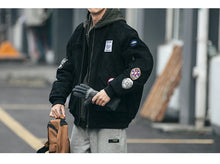 Mens American Heavyweight Padded Bomber Jacket Winter Warm Badge Patch Streetwear Fashion Trendy Coat Korean Hip Hop Parkas Male