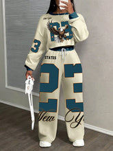 Slaydiva Casual Sports Street Style Women's Loose Fit 2 Pieces Set With Eagle, Number 23, Star And Letter Graphic,