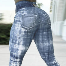 FCCEXIO Grey Denim 3D Print Women Push Up Running Sports Leggings Jeans Pattern