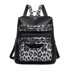 Soft Leopard Interior Compartment Fashion Backpacks Sewing Thread Large Capacity High Quality Bags for Women Pu Women's Handbags