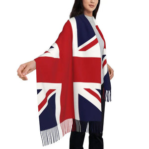 Custom UK Flag Tassel Scarf Women Winter Warm Shawl Wrap