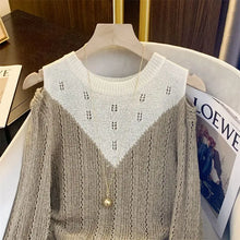 Women's Clothing Hollow Out Off Shoulder T-shirt Spring Autumn Long Sleeve Solid Color Spliced Stylish O-Neck Knitted Pullovers