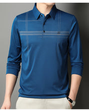 Men's  Warm  Long Sleeve Casual Polo  Business Style Stripe Printed Men's Top