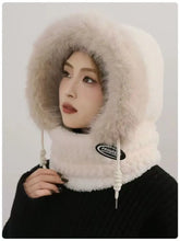 Winter Plush Hat for Women Warm Thick Hood with Scarf Mask Ear Protection Windproof Thermal Cap for Outdoor Cycling Riding