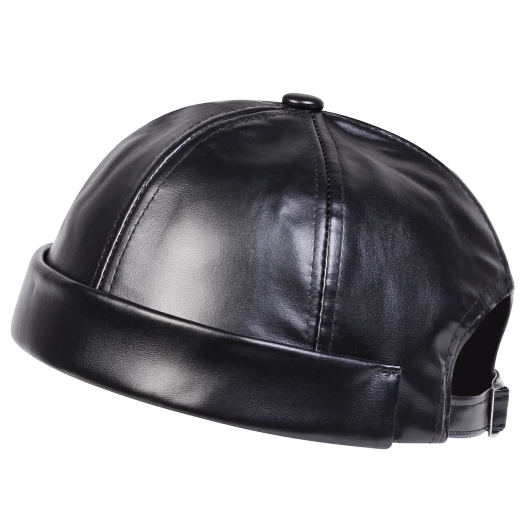 Men Solid Color PU Leather Landlord Caps Spring and Autumn Adjustable Melon Skin Hats Hip Hop Hat Painter Cap