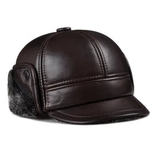 Winter Men's  Hat Thicken Leather Cowhide Baseball Caps With Ears Warm Snapback Dad's Hats Sombrero De Cuero Del Hombre