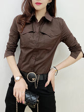 2024 New Fall Winter European  Shirts Office Lady Pockets Blouses  Button Up Long Sleeve Tops