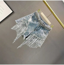 Denim Shorts Women's 2025 Summer Clothes New European High Waist Thin Heavy Industry Beaded Sequined Fringed Broken Copper Jeans