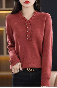 Women Soft  knitted V-Neck Sweater Autumn Winter Fashion