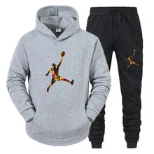 Men's fashion casual sportswear, outdoor fitness jogging set, autumn and winter pullover hoodie + warm pants two-piece