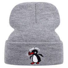 Cute penguin embroidered knitted hats for men and women, autumn and winter outdoor warm sports event woolen hats, bean hats