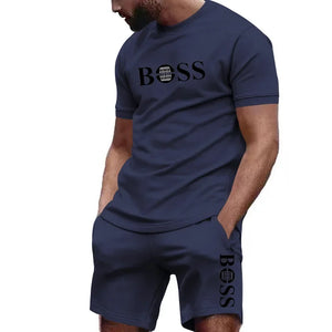 Men's two-piece sportswear, short sleeved T-shirt and pants set, running and fitness sportswear, summer