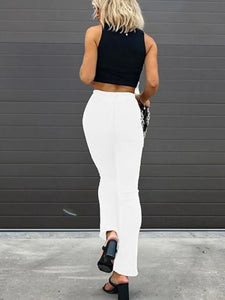 Curvy Slit Hem Jeans Women Slim Fit Stretch Pencil Pants Elastic High Waist Solid Color