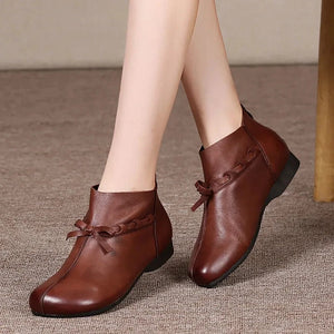 Vintage Winter Woman  leather Boots ( Fashion Butterfly-knot Retro )