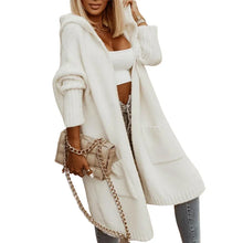 Women Long Hooded Cardigan Sweater Autumn Winter Solid Color